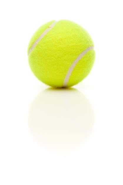 Photo single tennis ball on white with slight reflection