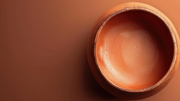 Photo a single terracotta pot centered on a warm orange background