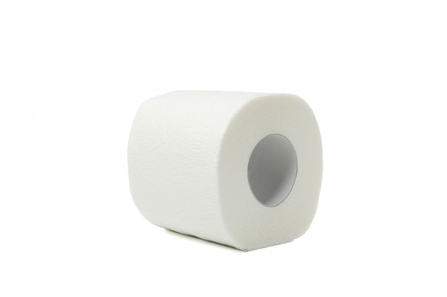 Single toilet paper isolated on white