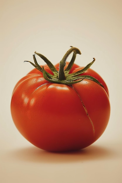 Single tomato on a beige background