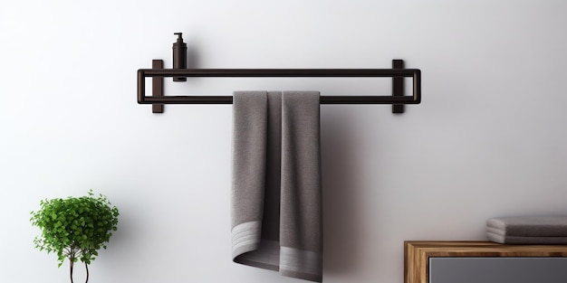 Photo a single towel hanging on a rack in the bathroom