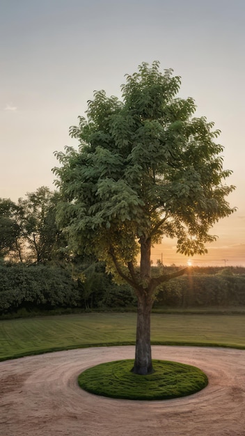 Photo single tree in a park sunset golden hours relaxing nature photography