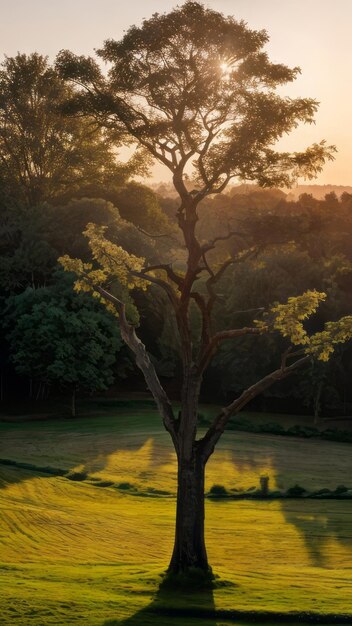 single tree in a park sunset golden hours relaxing nature photography