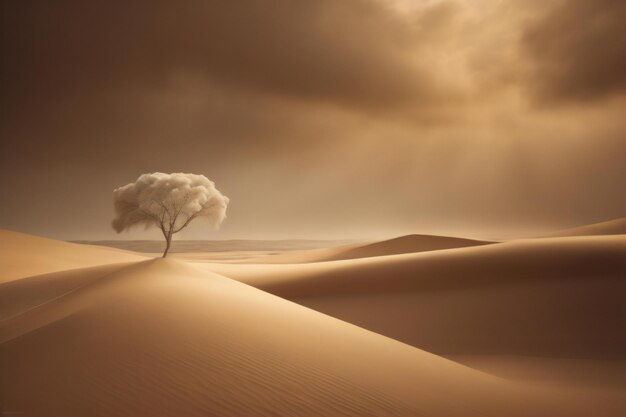 A single tree in the sand dunes of the Sahara desert generative ai