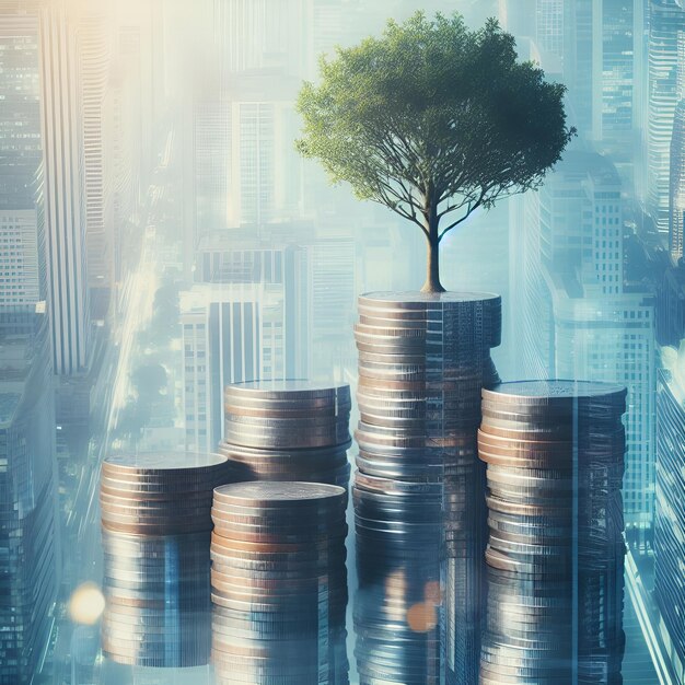 Single tree on a stack of coins