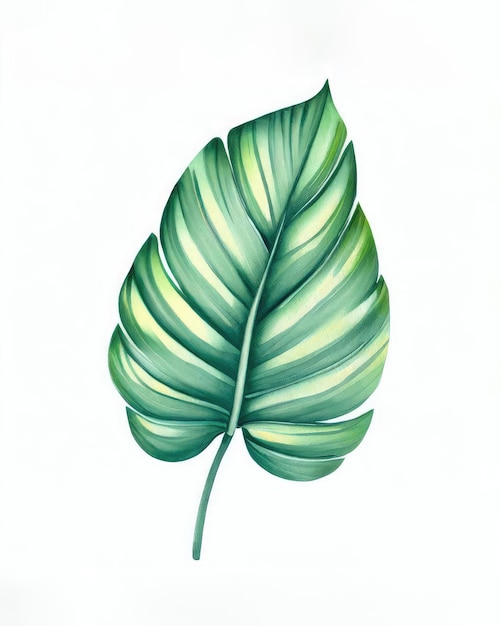 Single tropical leaf Botanical watercolor of floral elements