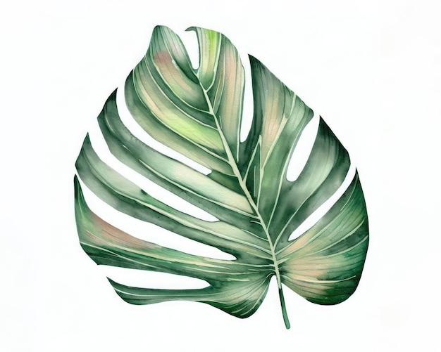 Single tropical leaf Botanical watercolor of floral elements