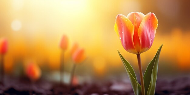 背景がぼやけた一輪のチューリップの花