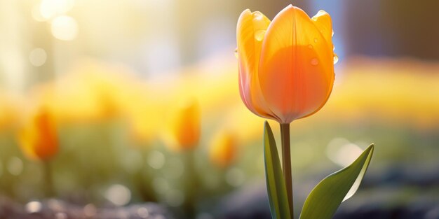 背景がぼやけた一輪のチューリップの花