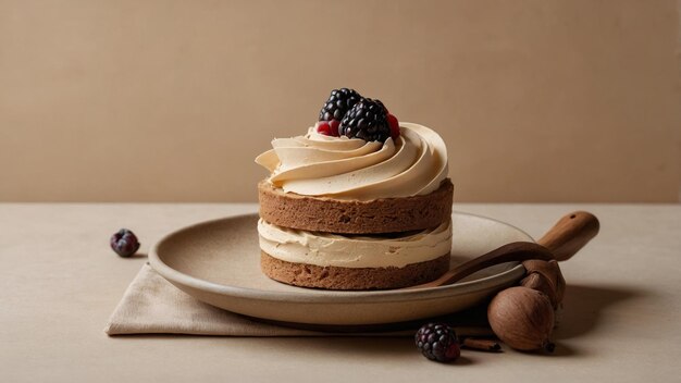 Photo single vanilla cupcake with brown buttercream frosting
