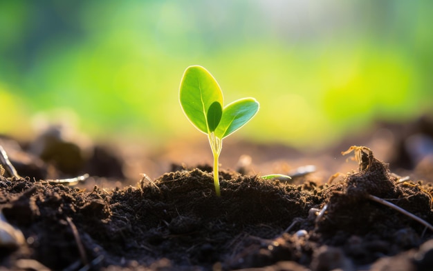 Photo a single vivid green sprout represents growth and new beginnings