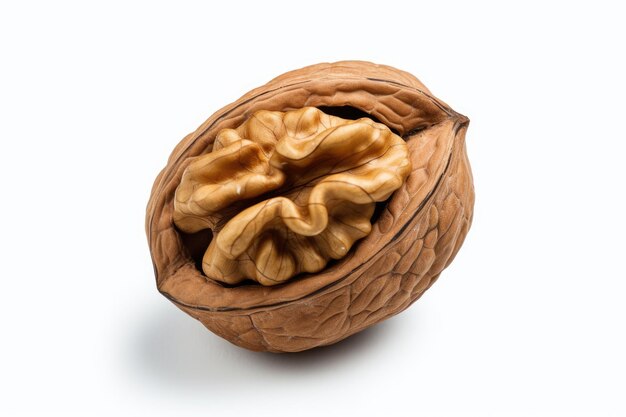 Single walnut isolated white background