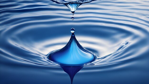 Foto singola goccia d'acqua o goccia che si eleva da una piccola piscina d'acqua blu xa immagine generata da ai ai goccia di acqua splash