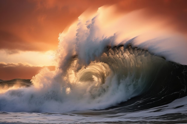 A single wave is forming in the ocean