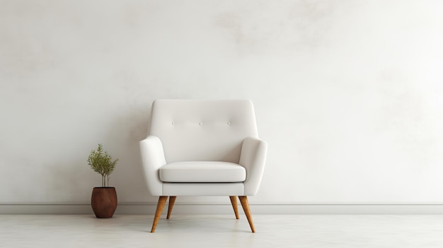 Single white armchair wooden legs isolated white background AI generated