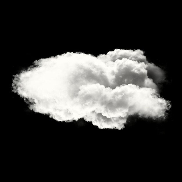 Одно белое пушистое облако, изолированное над черным фоном 3D-илюстрация