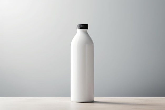 Single White Milk Bottle Mockup on Gray Background