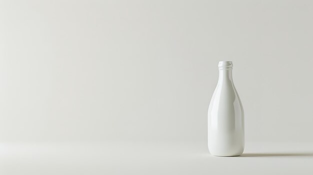 A single white milk bottle stands against a clean light background