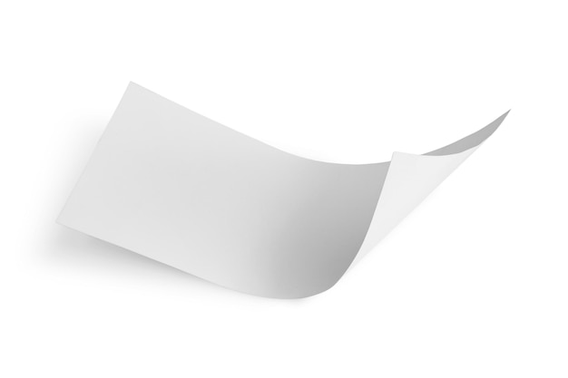 a single white sheet of paper curling up in the air isolated on a white background