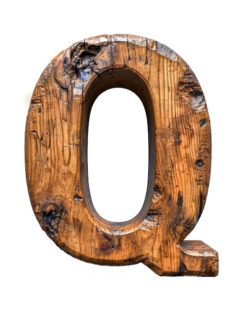 Single wooden q letter isolated on the white background