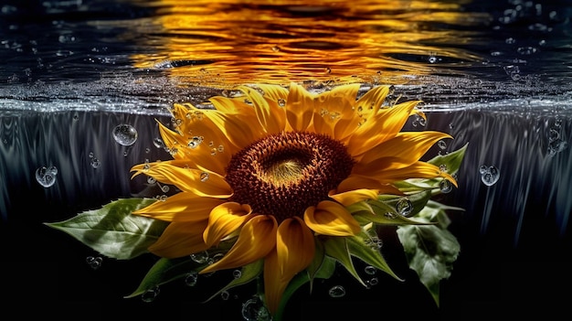 Foto un singolo fiore giallo che galleggia nell'acqua