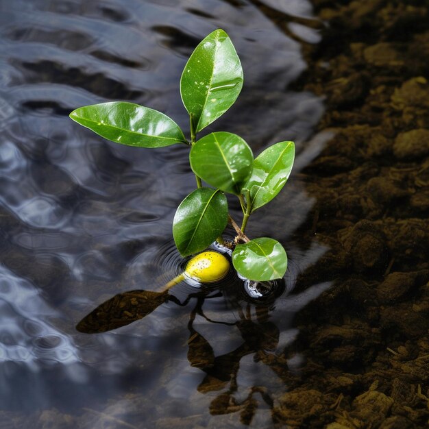 Foto un singolo fiore giallo seduto nell'acqua