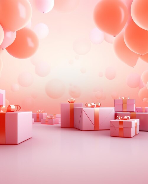 Singles Day achtergrond met kopieerruimte Rode geschenkdozen en ballonnen op een tafel, perfect voor reclamebanners en posts op sociale media