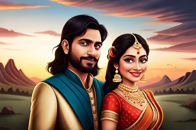 карикатура на сингальскую свадебную пару