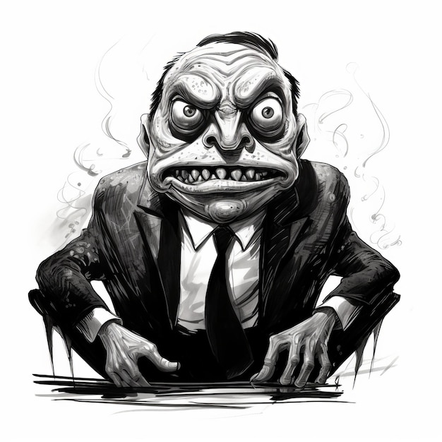 Photo the sinister adventures of the amphibious businessman an ink illustration cartoon series