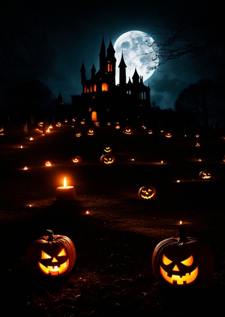 Photo sinister halloween scene cemetery and moonlight