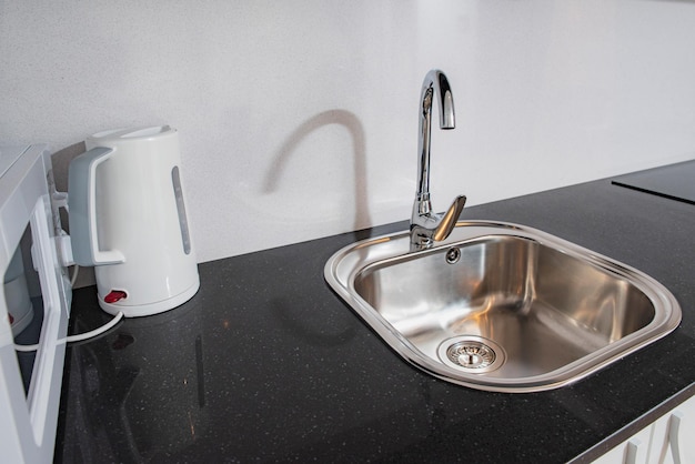 Sink and faucet in the kitchen in black