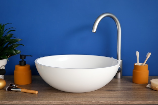 Sink in interior of modern stylish bathroom