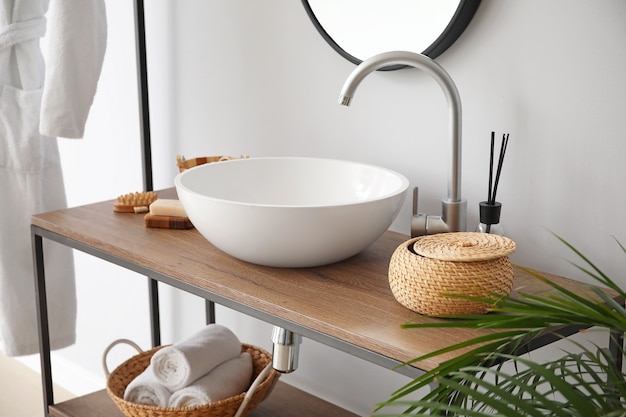 Sink in interior of modern stylish bathroom