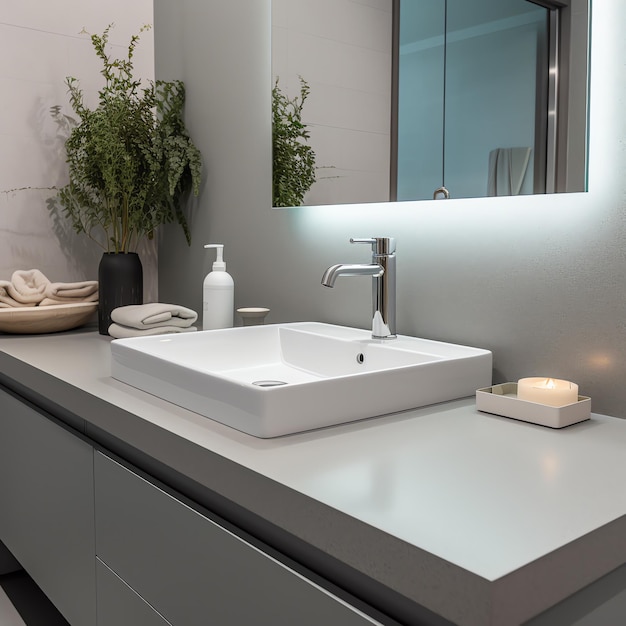 A sink and a mirror in a bathroom