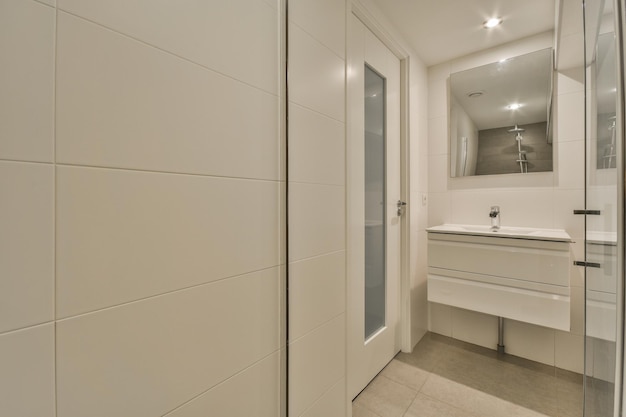 Sink and mirror in modern bathroom