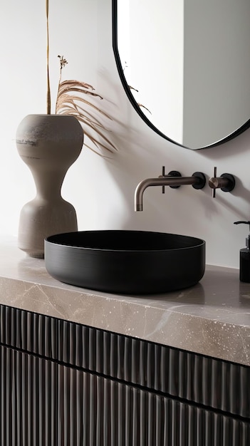 Photo a sink with a black bowl next to it