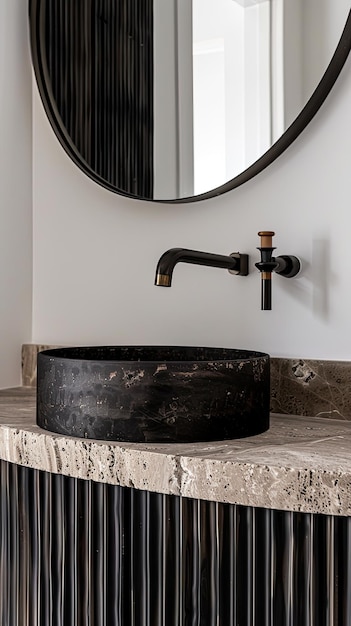 a sink with a faucet and a mirror above it