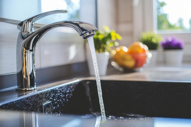 A sink with a faucet that is dripping water