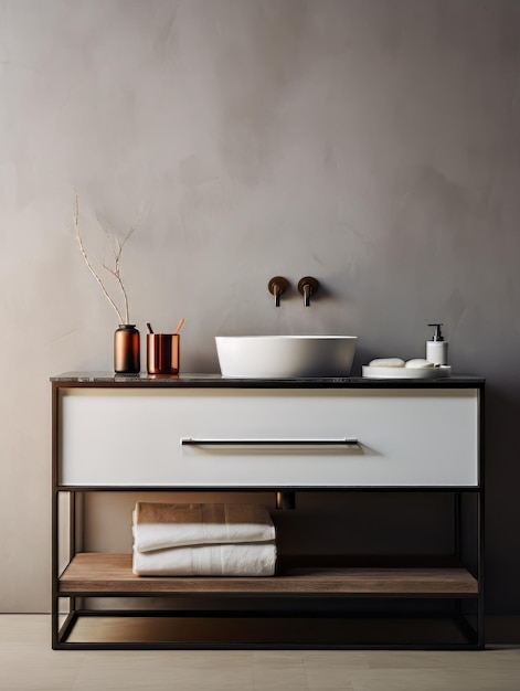 sink with shelf equipped with toiletries