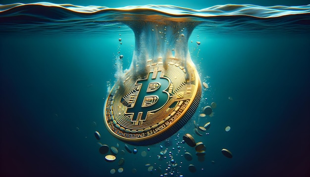 Sinking Cryptocurrency Coin in Deep Water