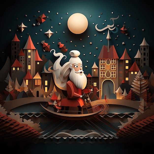 Sinterklaas day 축하 네덜란드 공휴일 Saint Nicholas 또는 Sinterklaas가 밤에 마을에 옵니다.