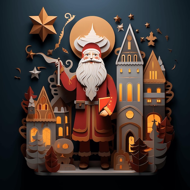 Sinterklaas day 축하 네덜란드 공휴일 Saint Nicholas 또는 Sinterklaas가 밤에 마을에 옵니다.