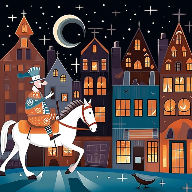 Photo sinterklaas day saint nicholas sinterklaas with his horse is coming to town at winter night