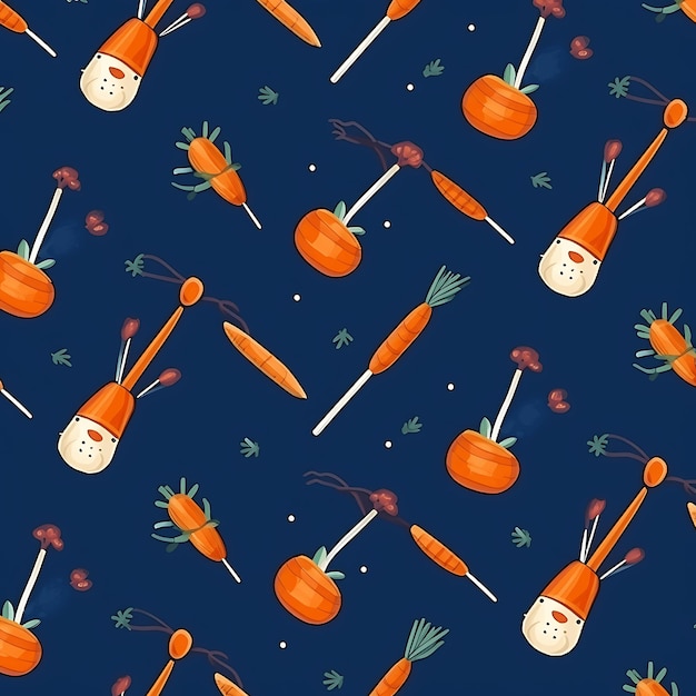 Sinterklaas day Seamless pattern Sinterklaas present stick staff carrot on blue background Dutch