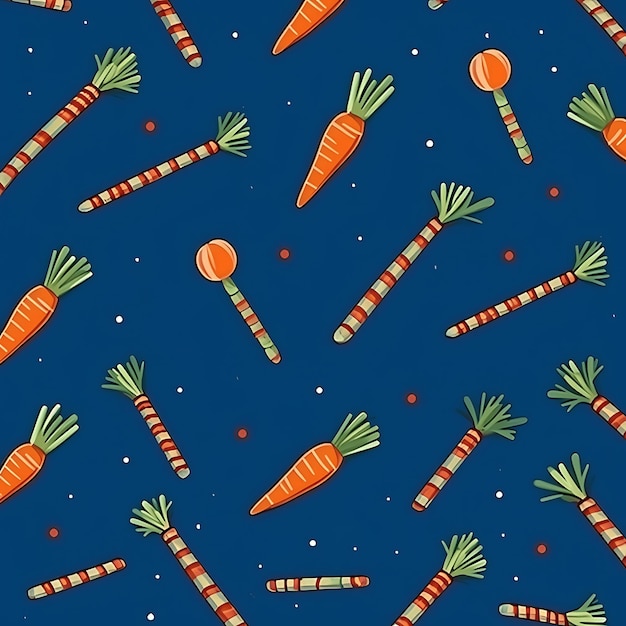 Sinterklaas day Seamless pattern Sinterklaas present stick staff carrot on blue background Dutch