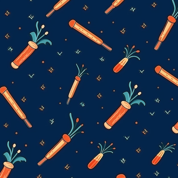 Sinterklaas day Seamless pattern Sinterklaas present stick staff carrot on blue background Dutch