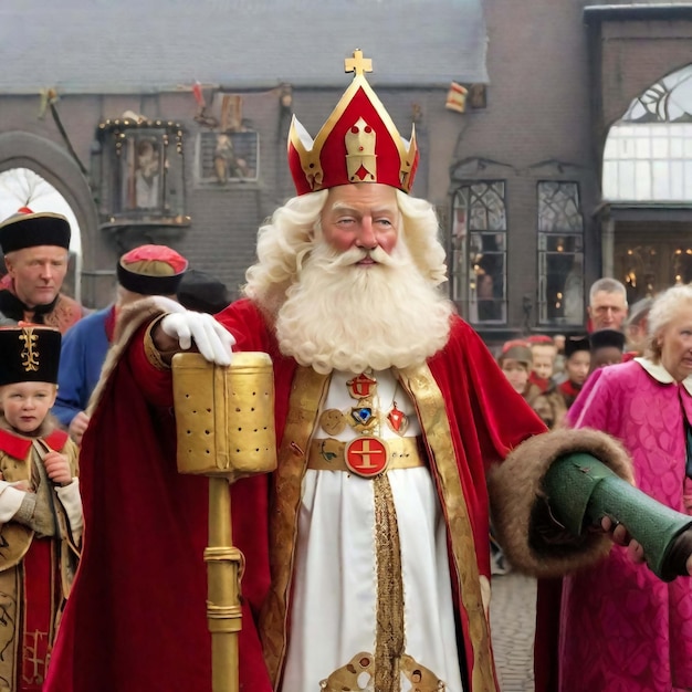 Sinterklaas in het Nederlands rijdt op zijn paard en paradeert door de stad en kondigt zijn aankomst in de stad aan esc