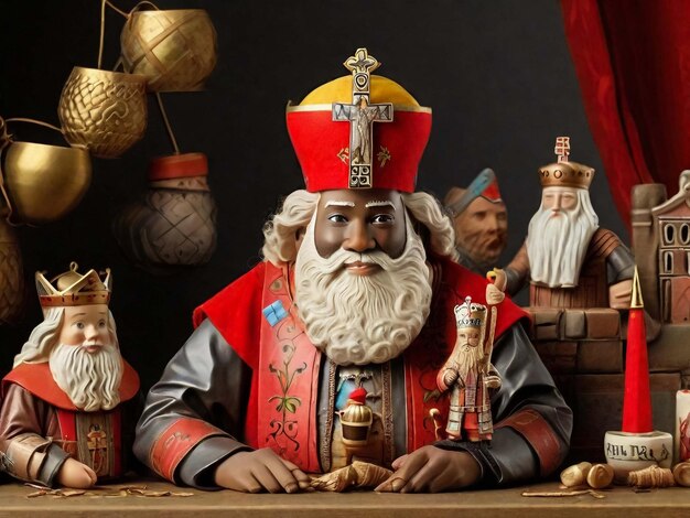 Foto sinterklaas of sint nicolaas met blanco karton geïsoleerd op witte achtergrond nederlands karakter