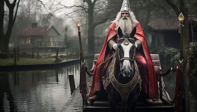 Photo sinterklaas op zijn paard in galop