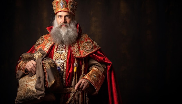 Foto sinterklaas con bastone e borsa in abiti di prete ortodosso russo